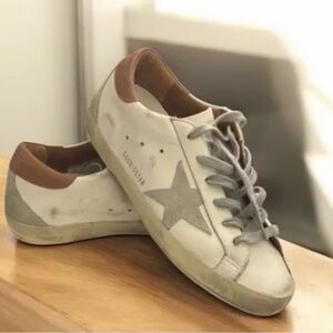 Golden Goose Cream and Gray Sneakers
